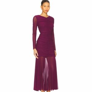 REVOLVE Long Sleeve Ruched Sheer Maxi Dress in Plum
